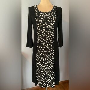 Coldwater Creek Black Floral 3/4 Length Sleeve Dress
